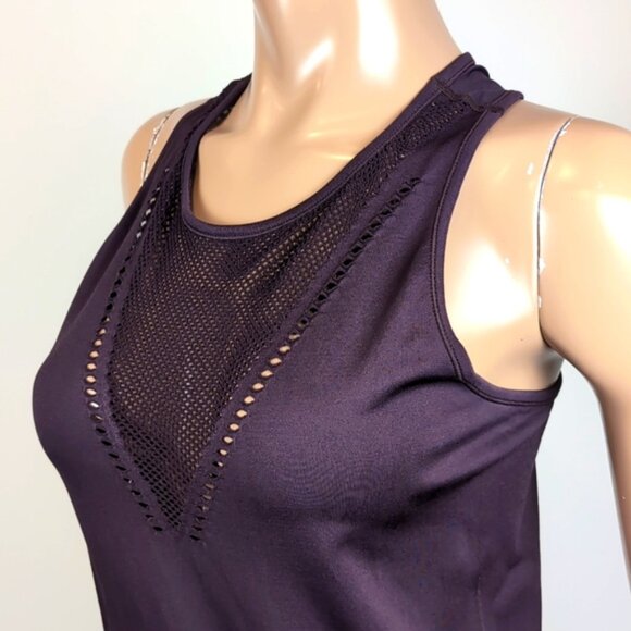Marika Laser Cut Tank Top Sheer Fishnet Mesh Vneck Racerback Yoga Sporty Plum - Picture 6 of 9